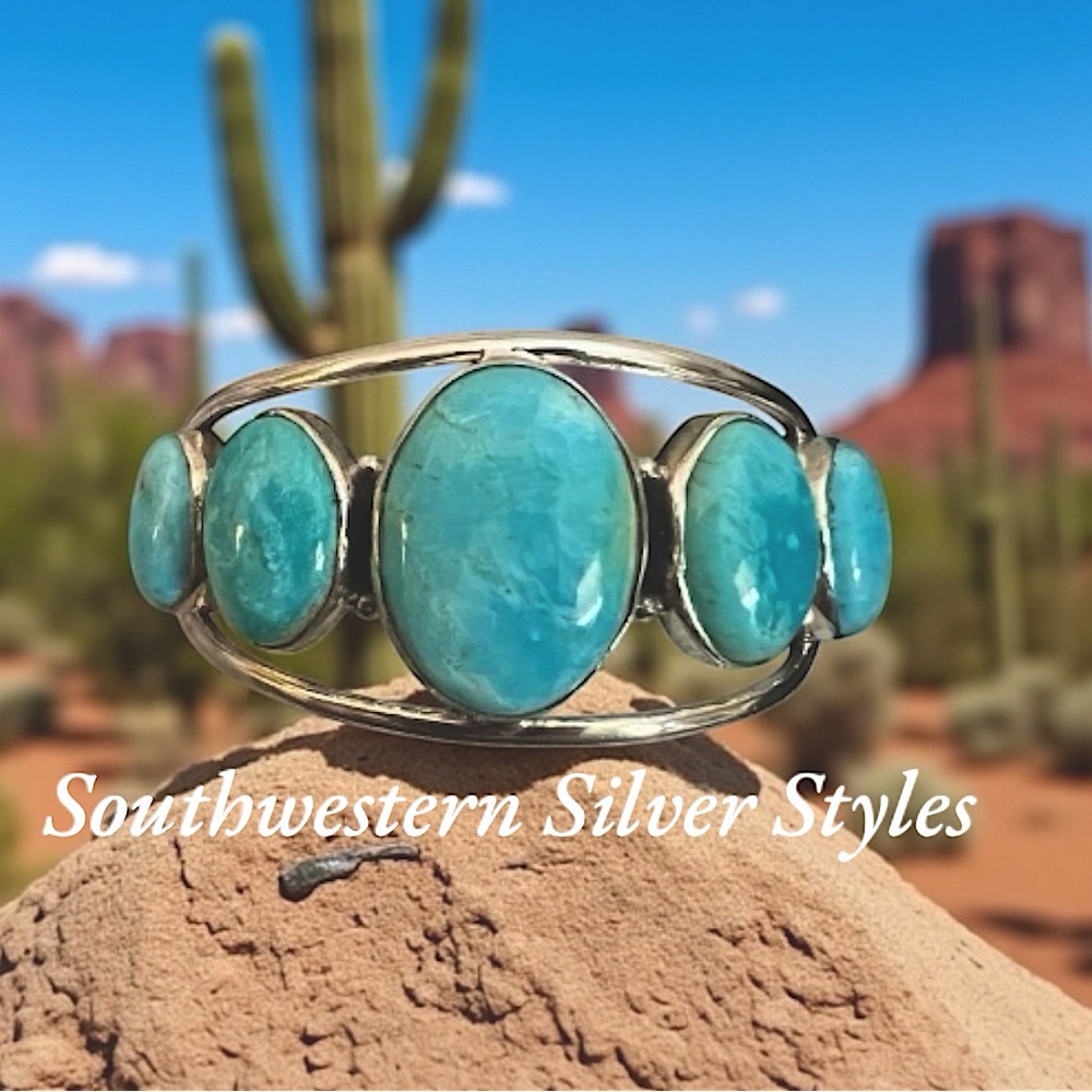Vintage Southwestern Turquoise Sterling Silver Urban Cowgirl Style Cuff Bracelet